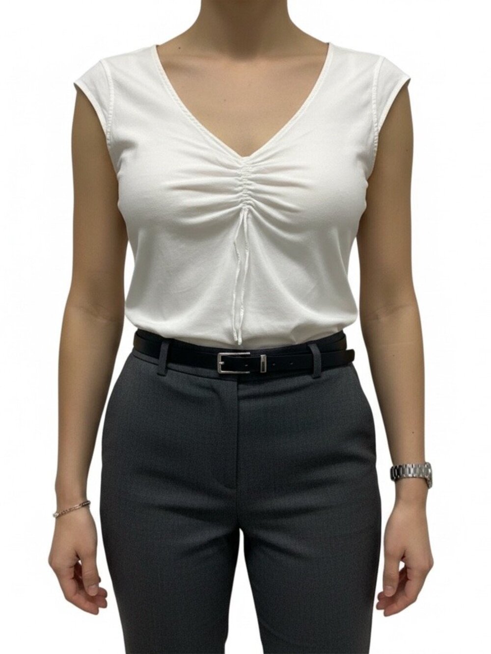 Vintage The Limited Stretch White Ruched Top - Size Large - Y2K Office Siren